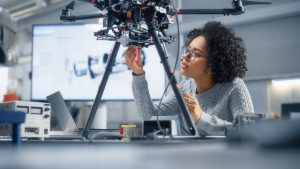 Concentrated,Black,Female,Engineer,Writing,Code.,Developing,Software,For,Modern