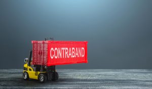 A,Forklift,Truck,Carries,A,Red,Container,Contraband.,Transportation,Of